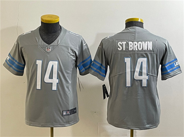 Youth Detroit Lions #14 Amon-Ra St. Brown Gray Vapor Untouchable Limited Stitched Jersey